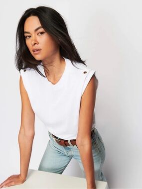 Nation Marina Sleeveless White Button-Shoulder Muscle Tee - Women Medium